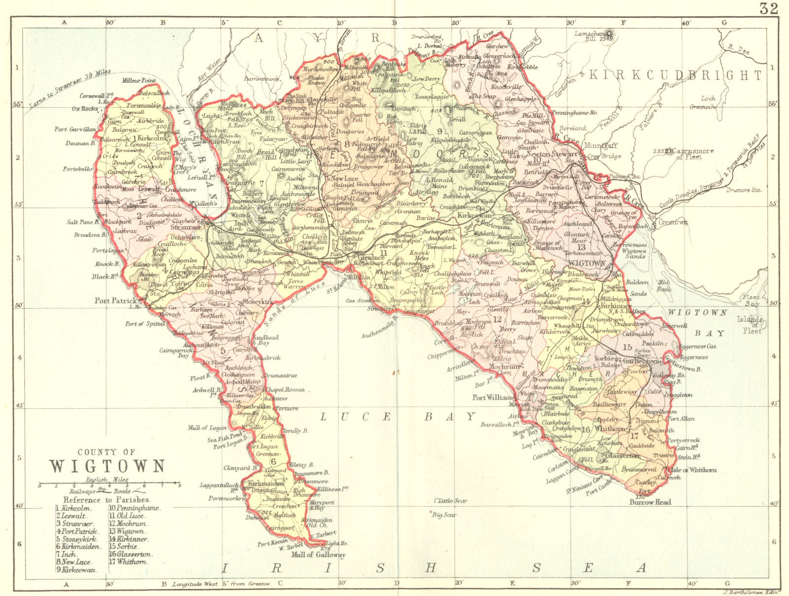 SCOTLAND. Wigtown. Wigtownshire. Philip 1891 old antique map plan chart
